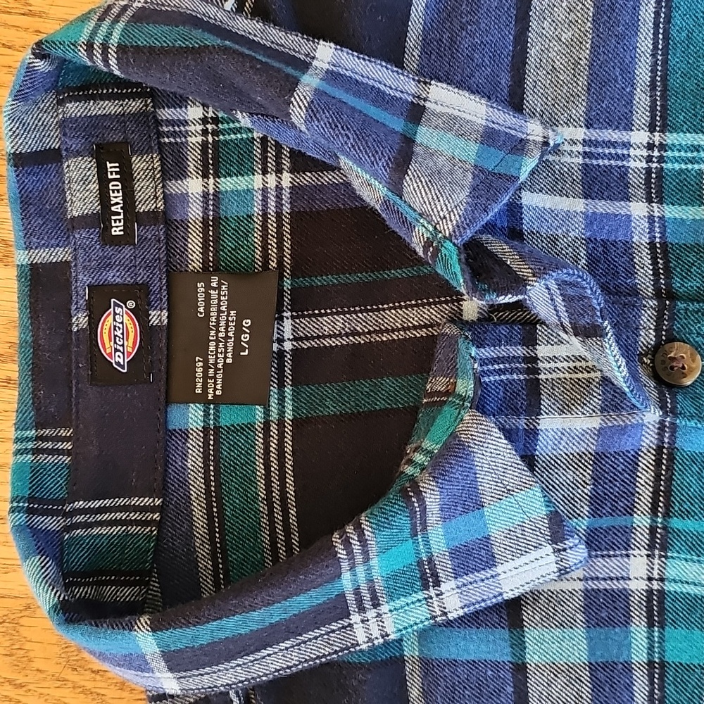 Dickies Navy and Teal Flannel Men's Shirt
